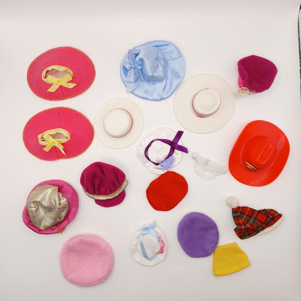 Vintage Barbie & Fashion Doll Hat Lot of 17 Firefighter Blue Satin Some TLC